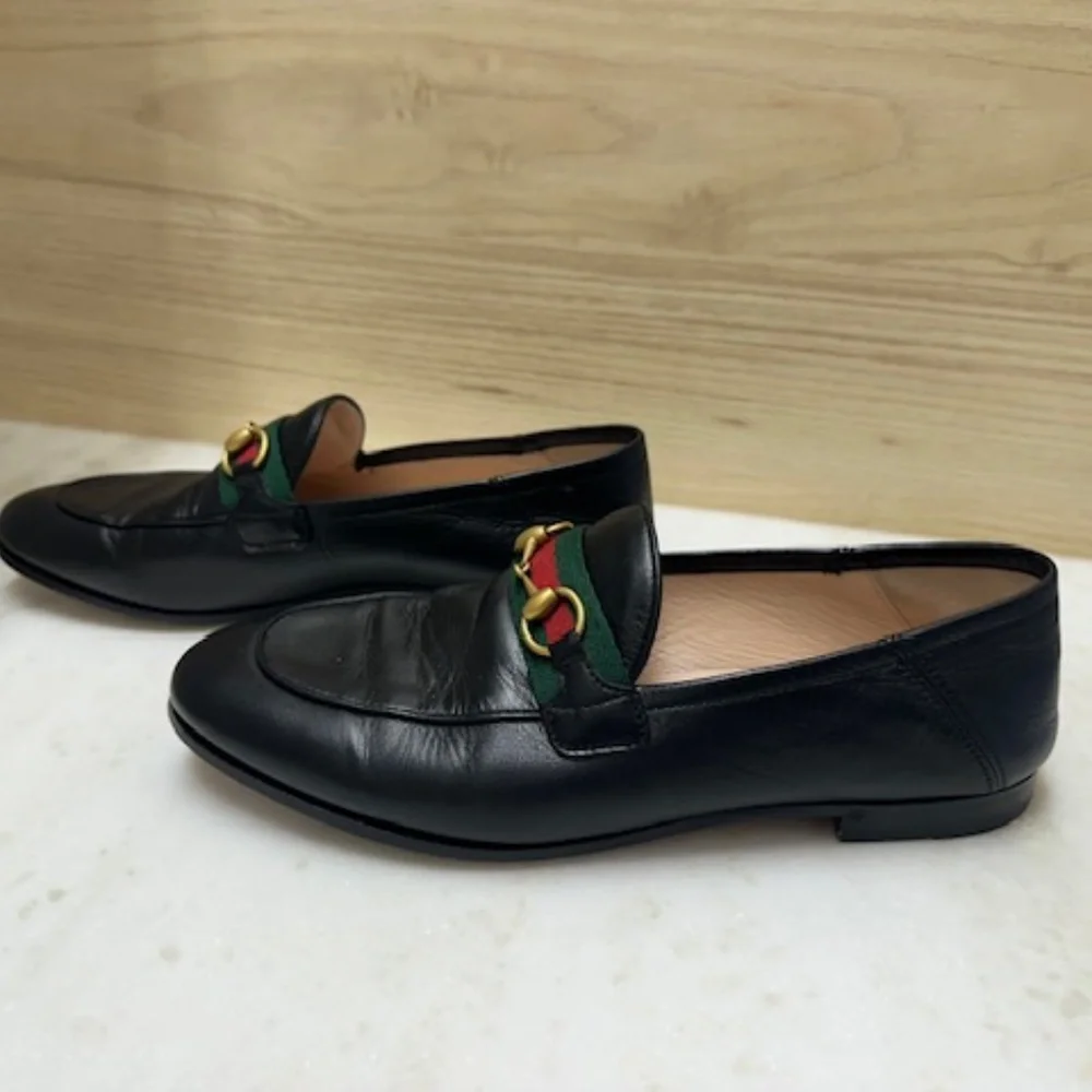 Gucci Brixton Leather Web Horsebit Loafers AUTHENTIC Perfect! 37.5 - Picture 10 of 16